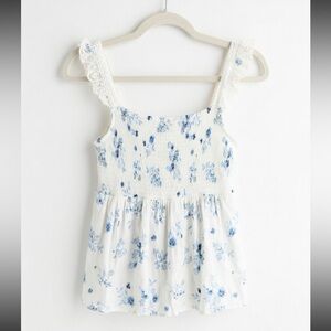 Reformation Blue Floral Ruffle Blouse